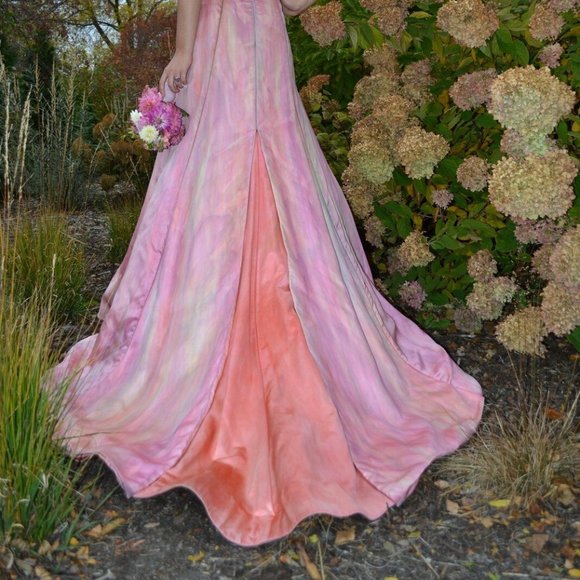 painted Vera Wang silk Wedding dress gown pink ivory white blush 2 4 6 8 purple - Picture 5 of 16